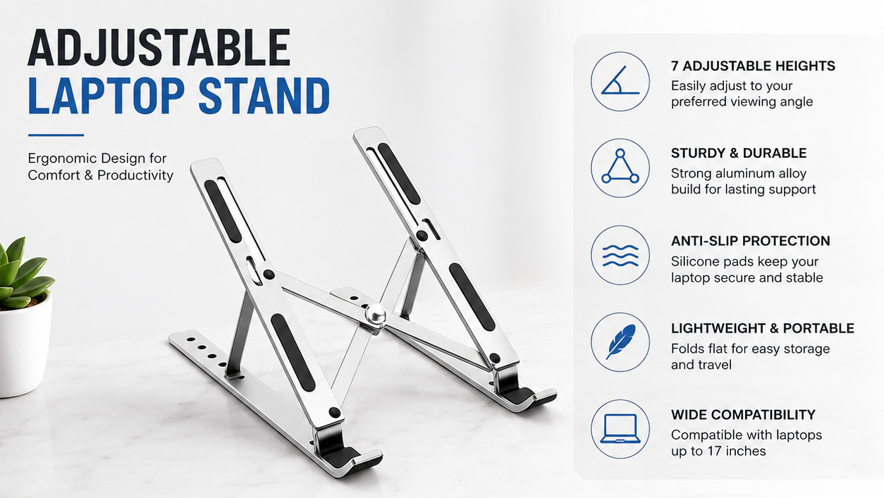 Standli laptop stand shown at an adjusted viewing angle