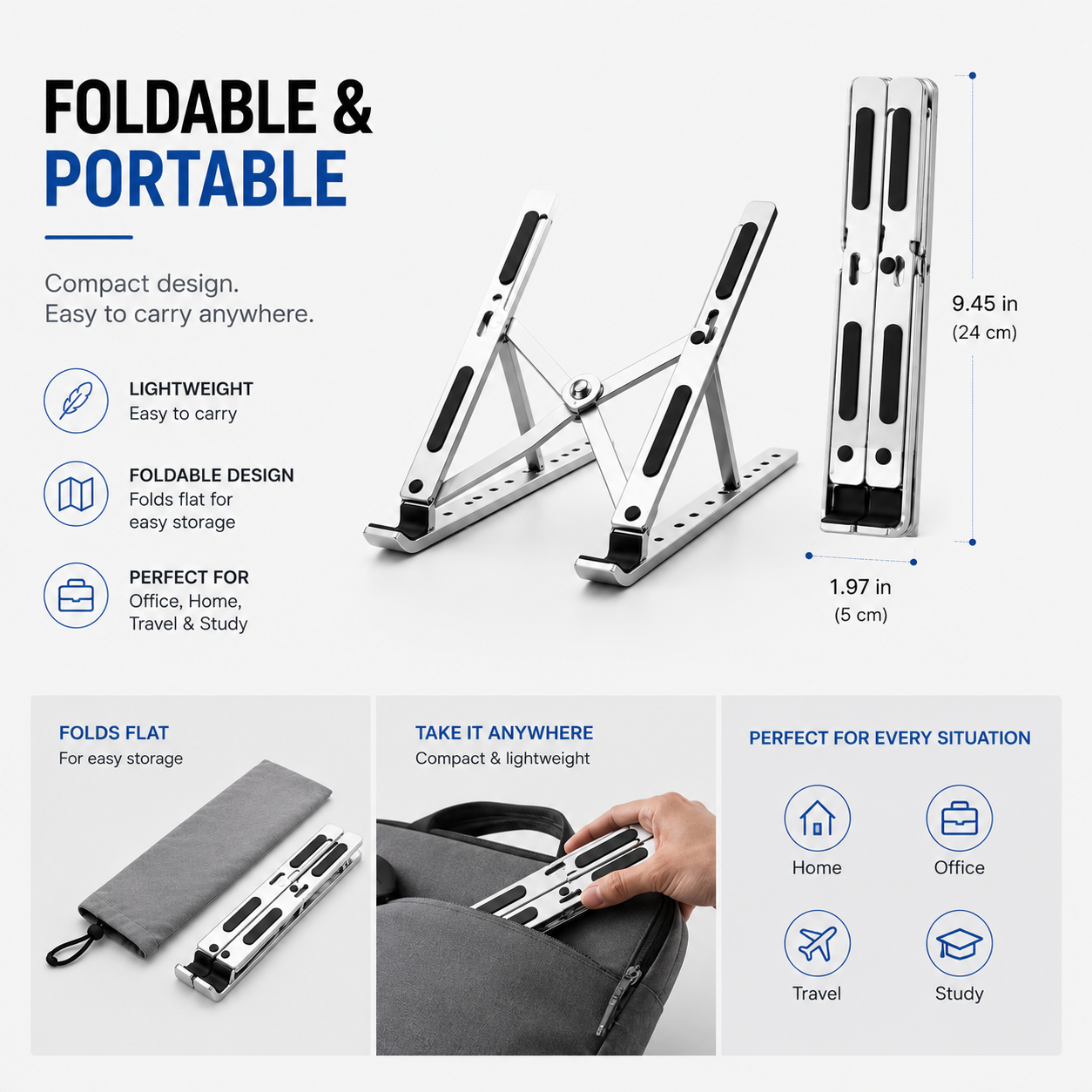 Standli laptop stand folded for compact storage